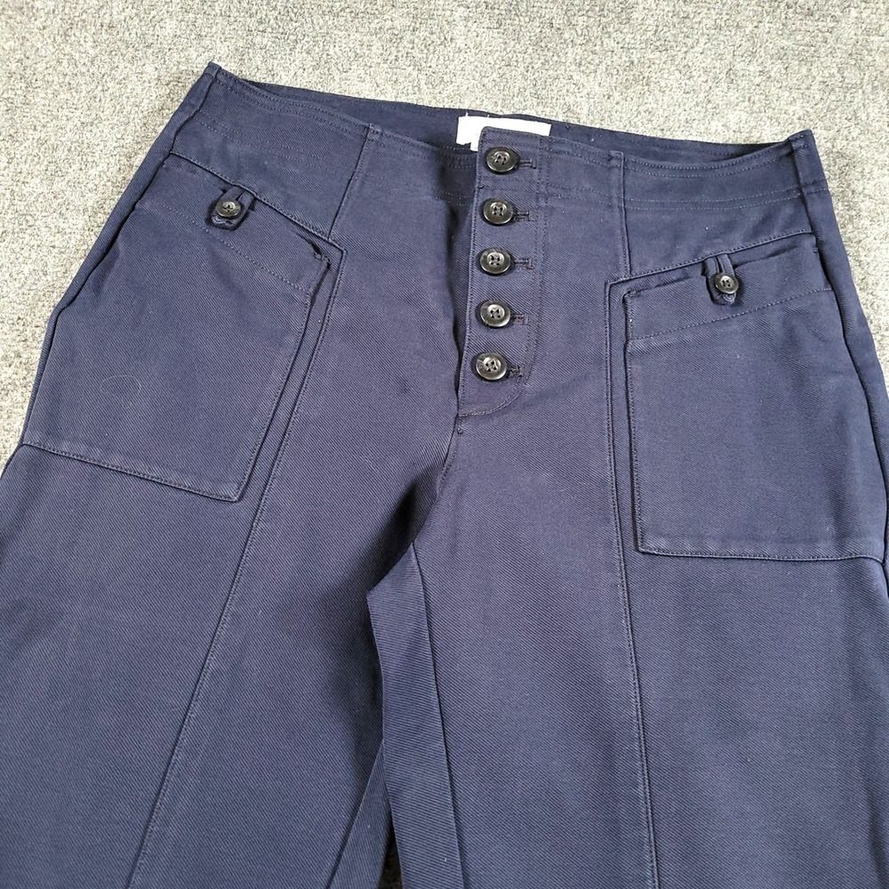 Anthropologie Sailor Pants Women 8 Navy Blue Button Fly High Rise Pintuck Twill